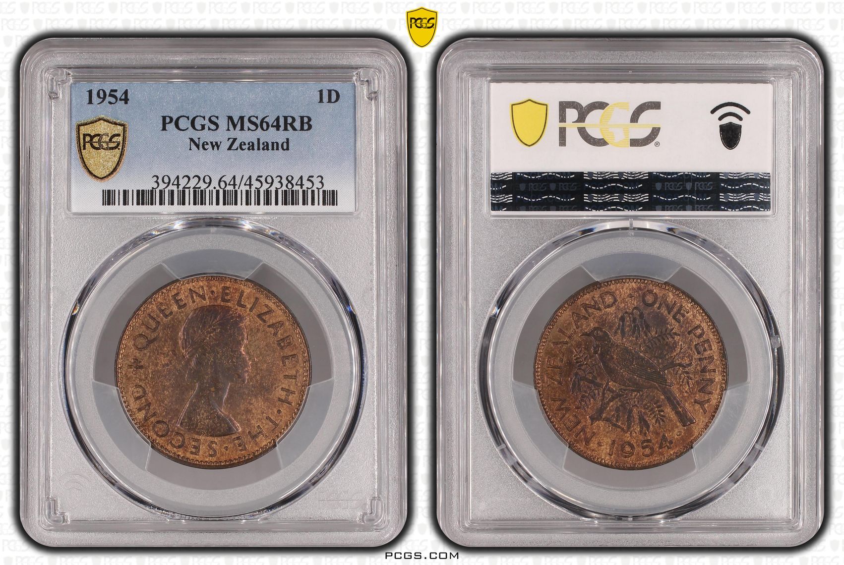 1954 New Zealand Penny PCGS - MS64RB -453
