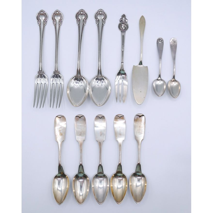 Box Antique Sterling & Coin Silver Spoons - 368 grams TW
