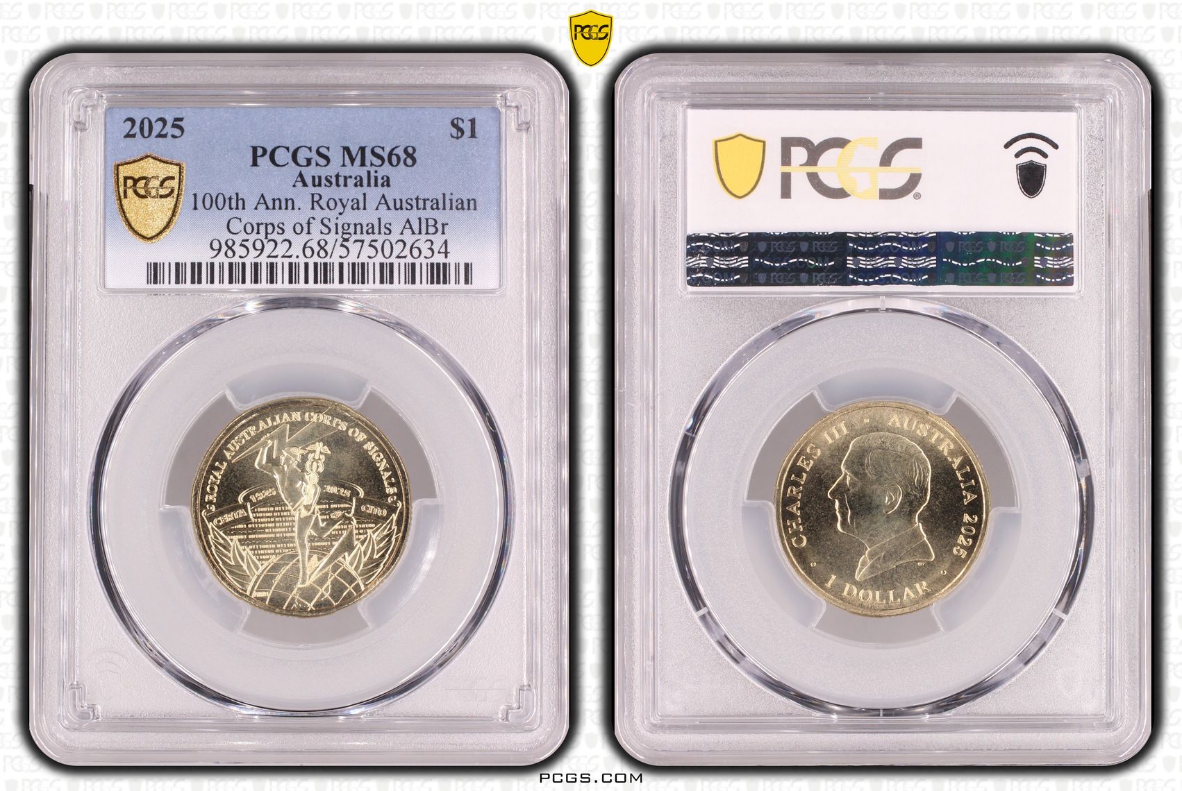 100th Ann. Royal Australian Corps of Signals AlBr, One Dollar, 2025, PCGS MS68