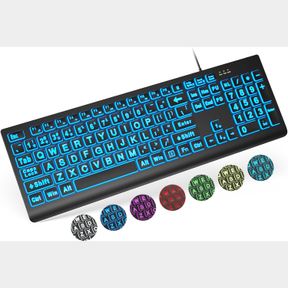 SABLUTE LARGE PRINT BACKLIT KEYBOARD, FULL SIZE KEYBOARD WITH 7 COLOR BACKLIT, OVERSIZE LETTERS KEY KEYBOARD EASY TO SEE AND TYPE,