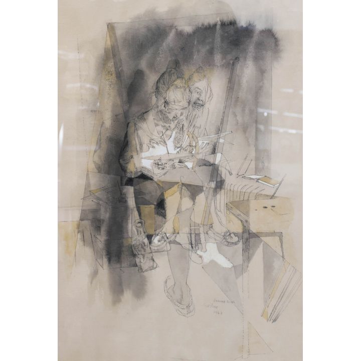 Douglas Gorsline (1913-1985, New York) Futurist Woman Watercolor Framed- 30x22''