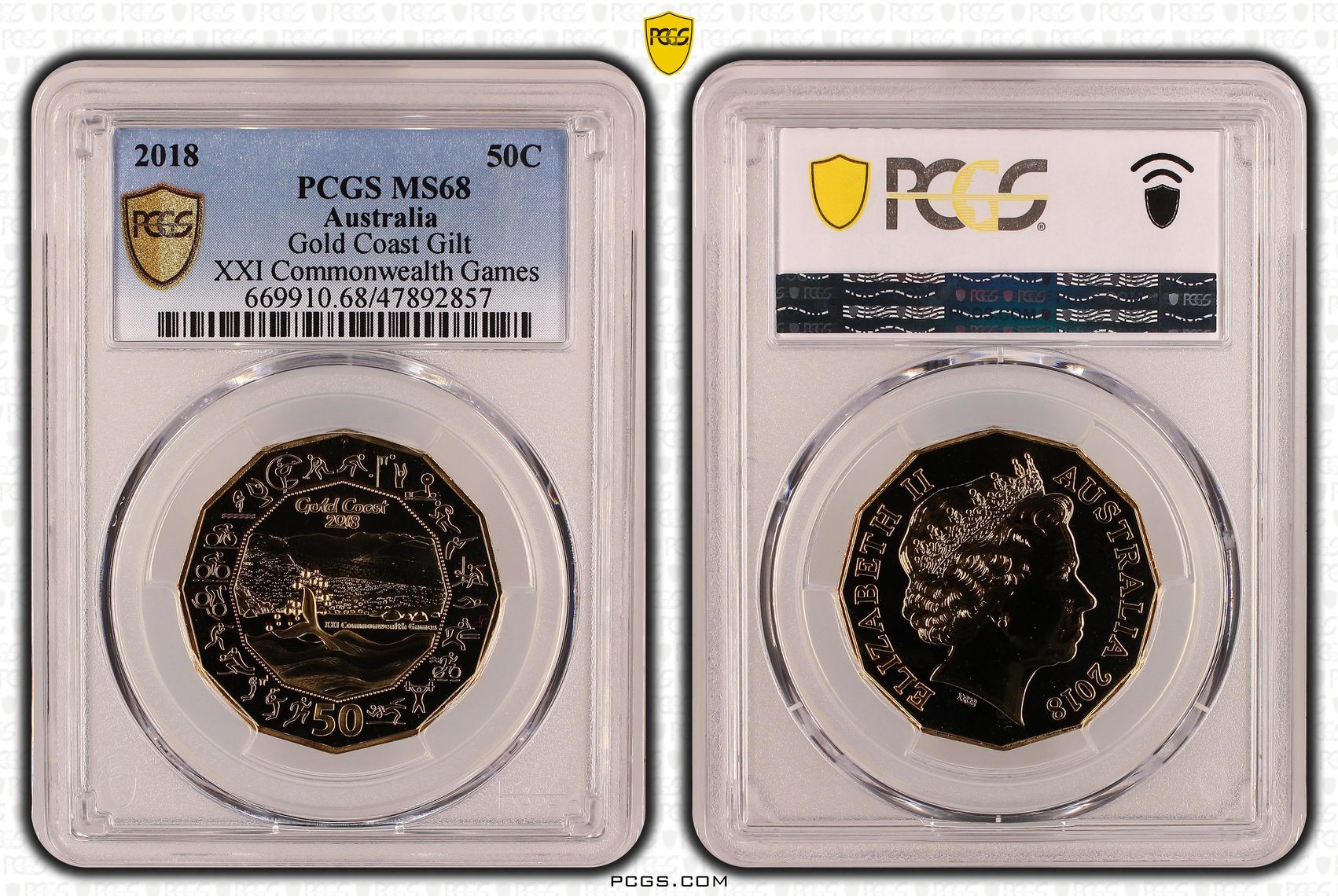 Gold Coast Gilt XXI Commonwealth Games, Fifty Cent, 2018, PCGS MS68