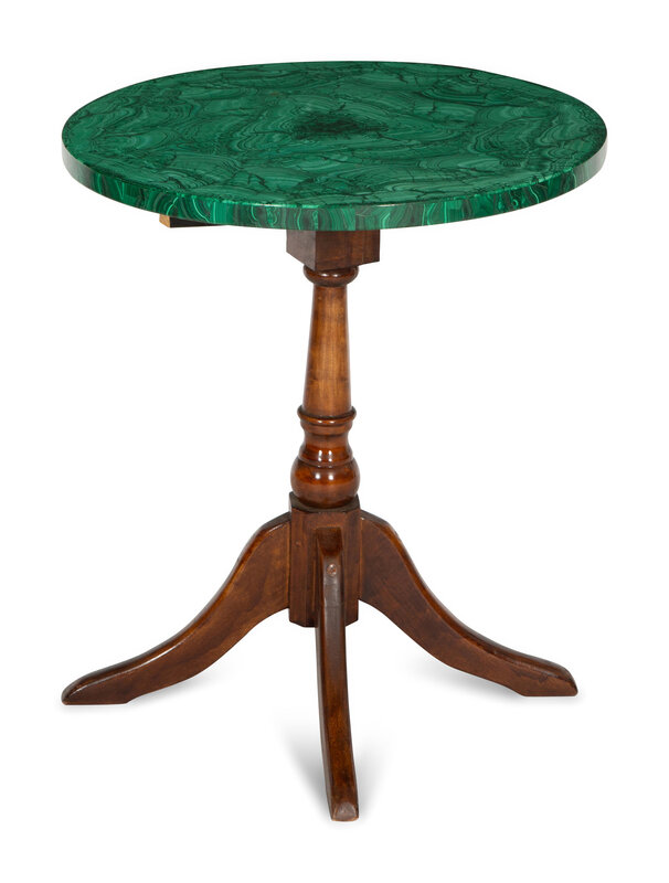 A Malachite-Veneered and Mahogany Circular Occasional Table