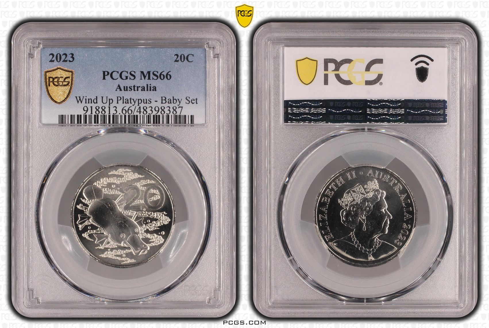 72 · Wind Up Platypus - Baby Set, Twenty Cent, 2023, PCGS MS66