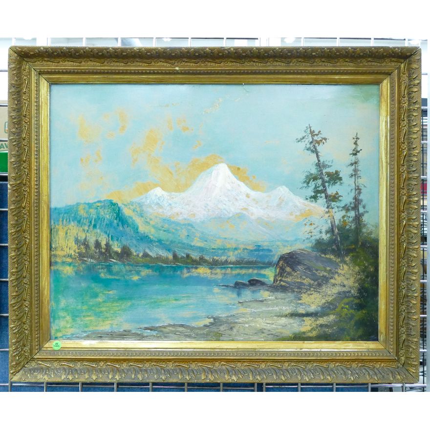 Antique ''The Three Sisters'' Mountain Scene Oil Painting Framed