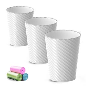 BATHROOM TRASH CAN, 3 PACK 1.8 GALLONS SMALL TRASH CAN WITH TRASH BAGS, BATHROOM GARBAGE CAN, PLASTIC TRASH BIN, ROUND WASTE BASKE