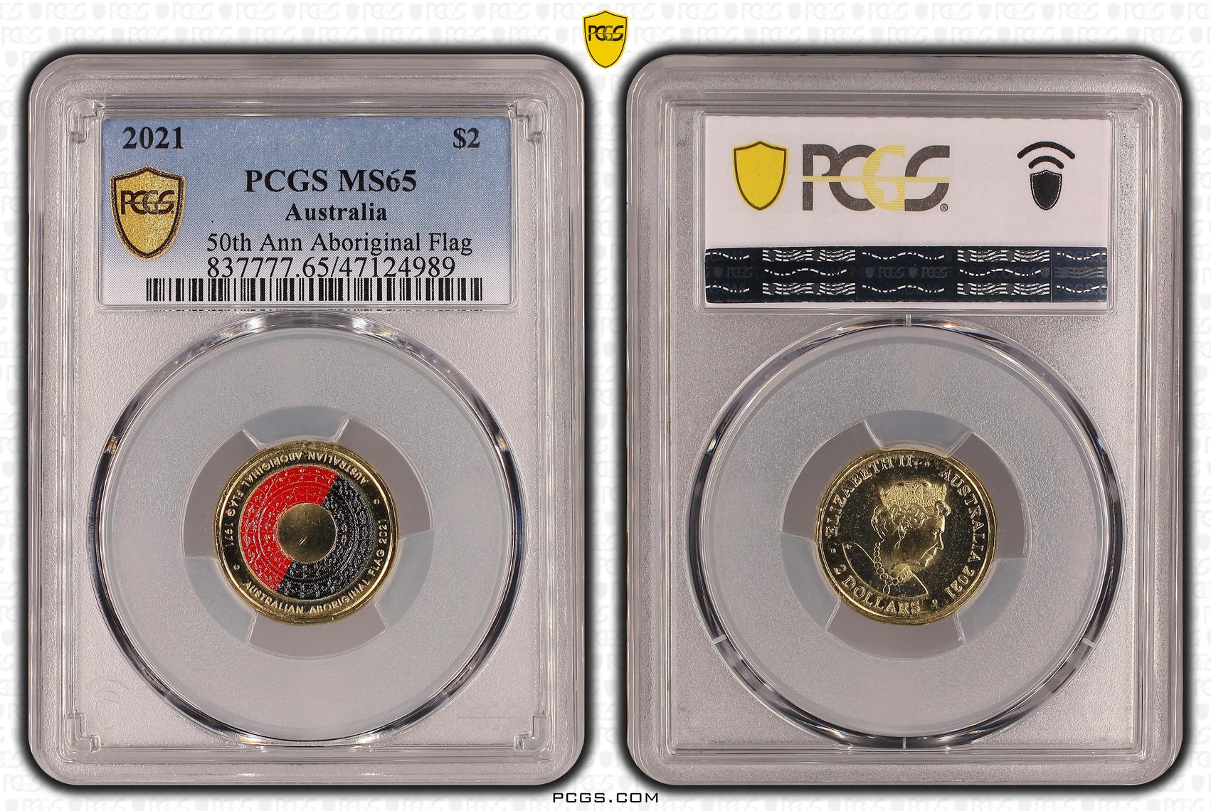 50th Ann Aboriginal Flag Colorized , Two Dollar, 2021, PCGS MS65