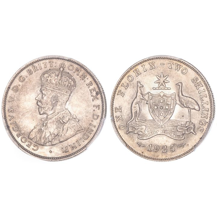 George V, Florin, 1925, PCGS AU 58