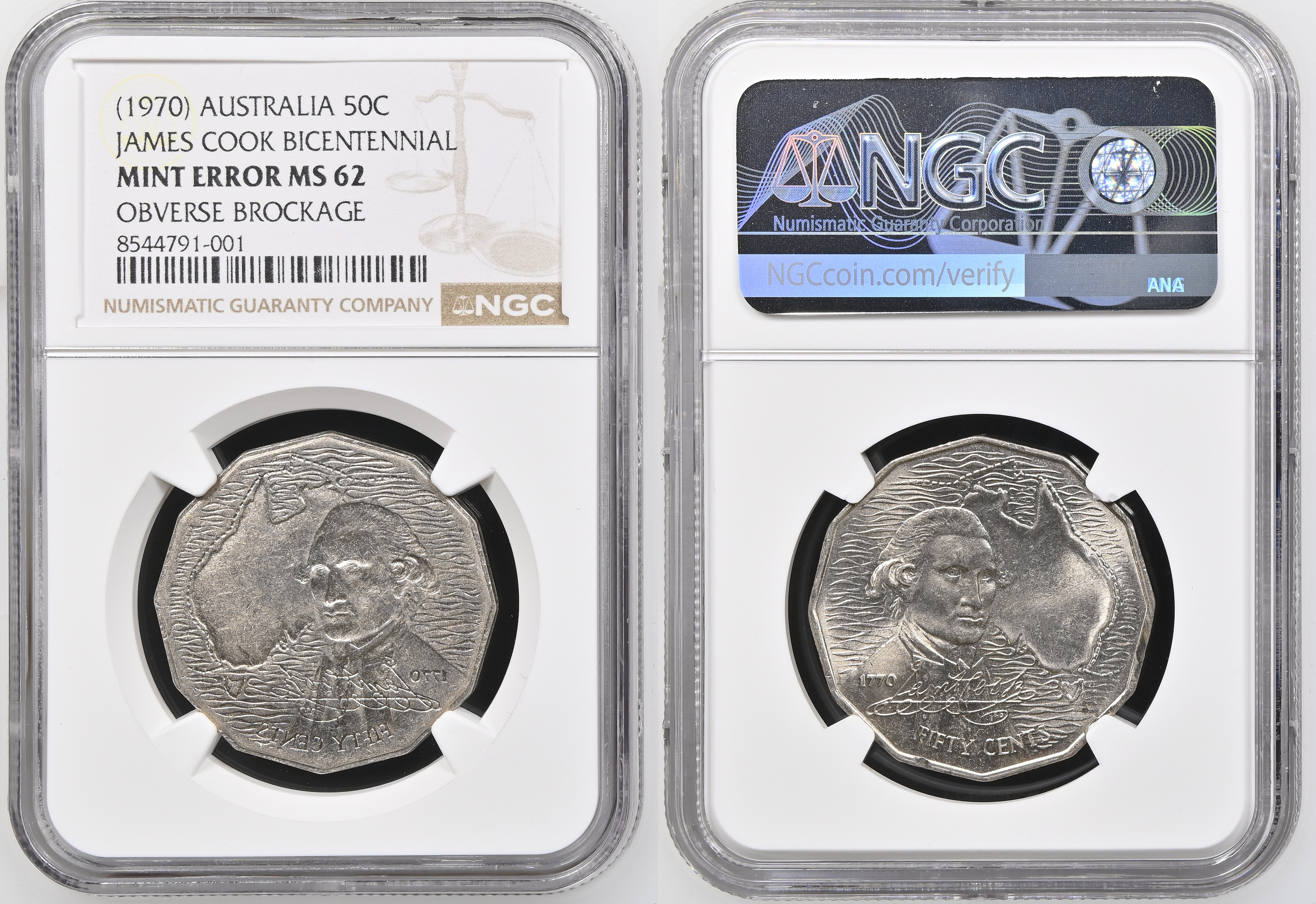Reverse Brockage Error, Fifty Cents, 1970, NGC MS62