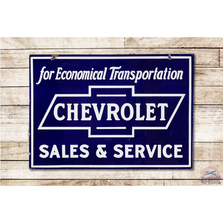 Chevrolet For Economical Transportation Sales & Service Double Sided Porcelain Sign