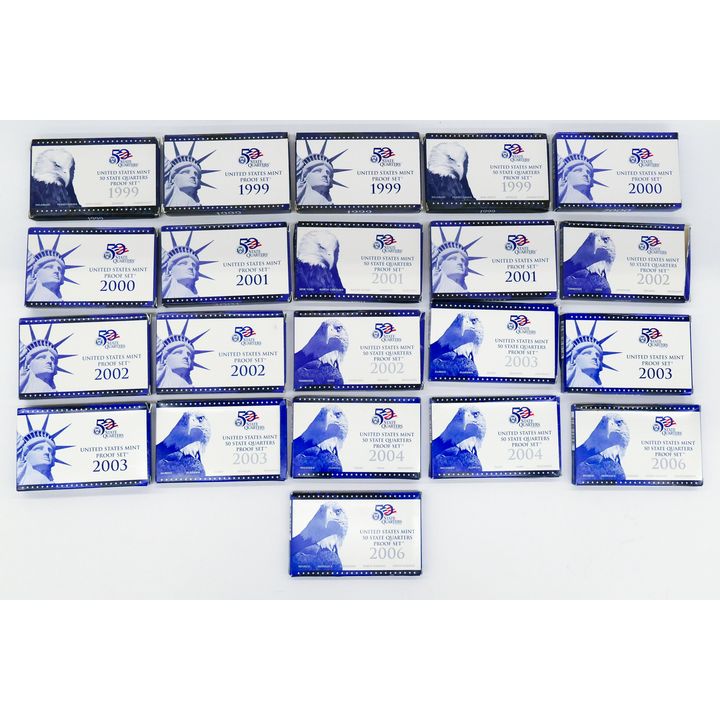 Box 21pc US Mint Proof Coin & Quarter Sets 1999-2006