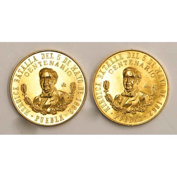 2pc Mexican 1962 Gold Medallic 20 Peso Coins