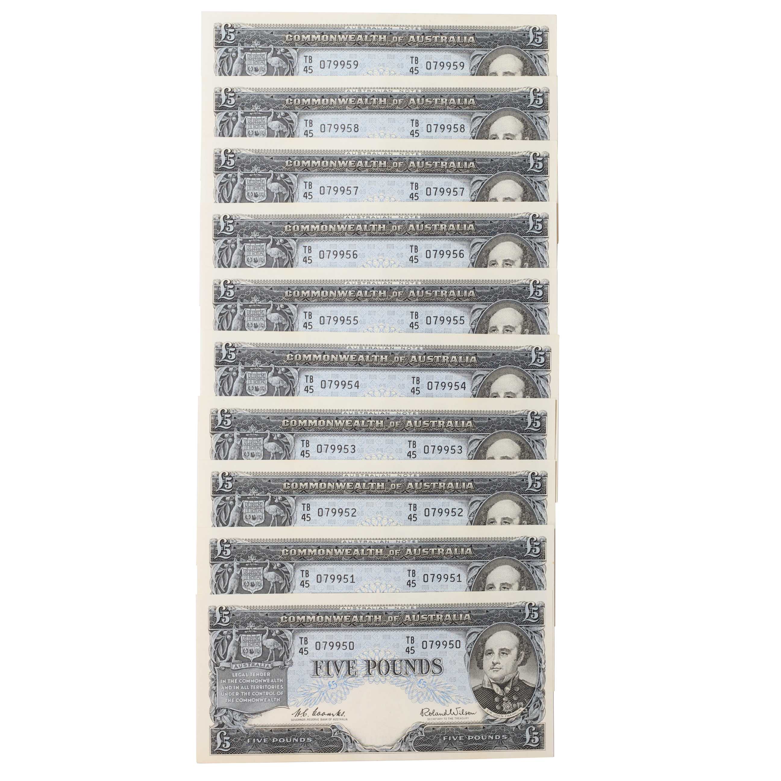 1920. · Consecutive Run, Coombs/Wilson, Five Pounds, 1960, UNC