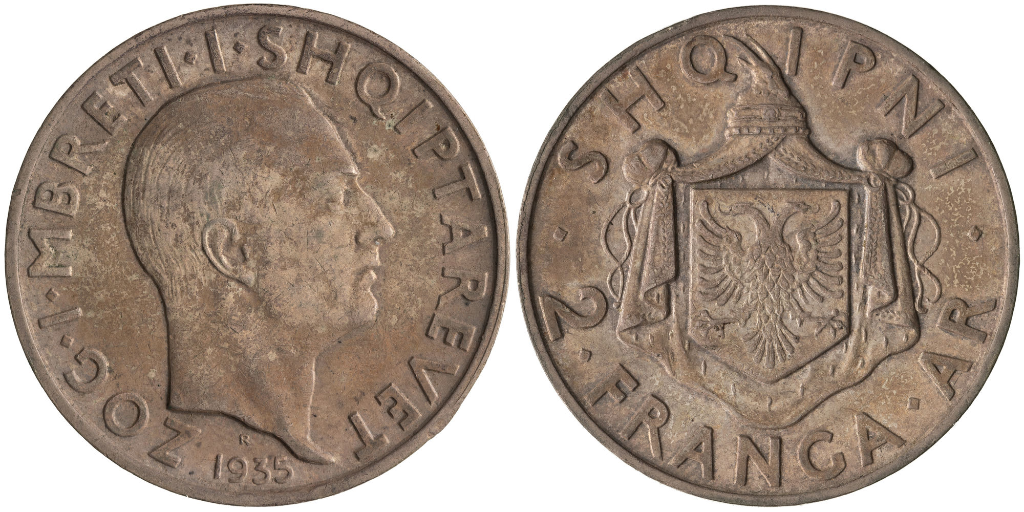 Albania, Zog I, Two Franga Ari, 1935-R, VF