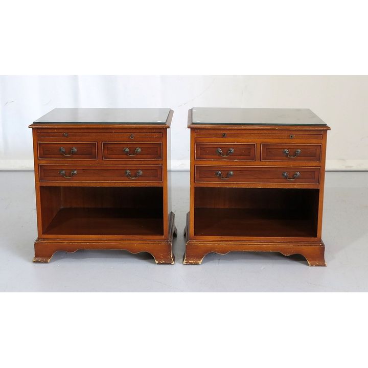 PAIR OF YEWWOOD PEDESTALS with brushing slides