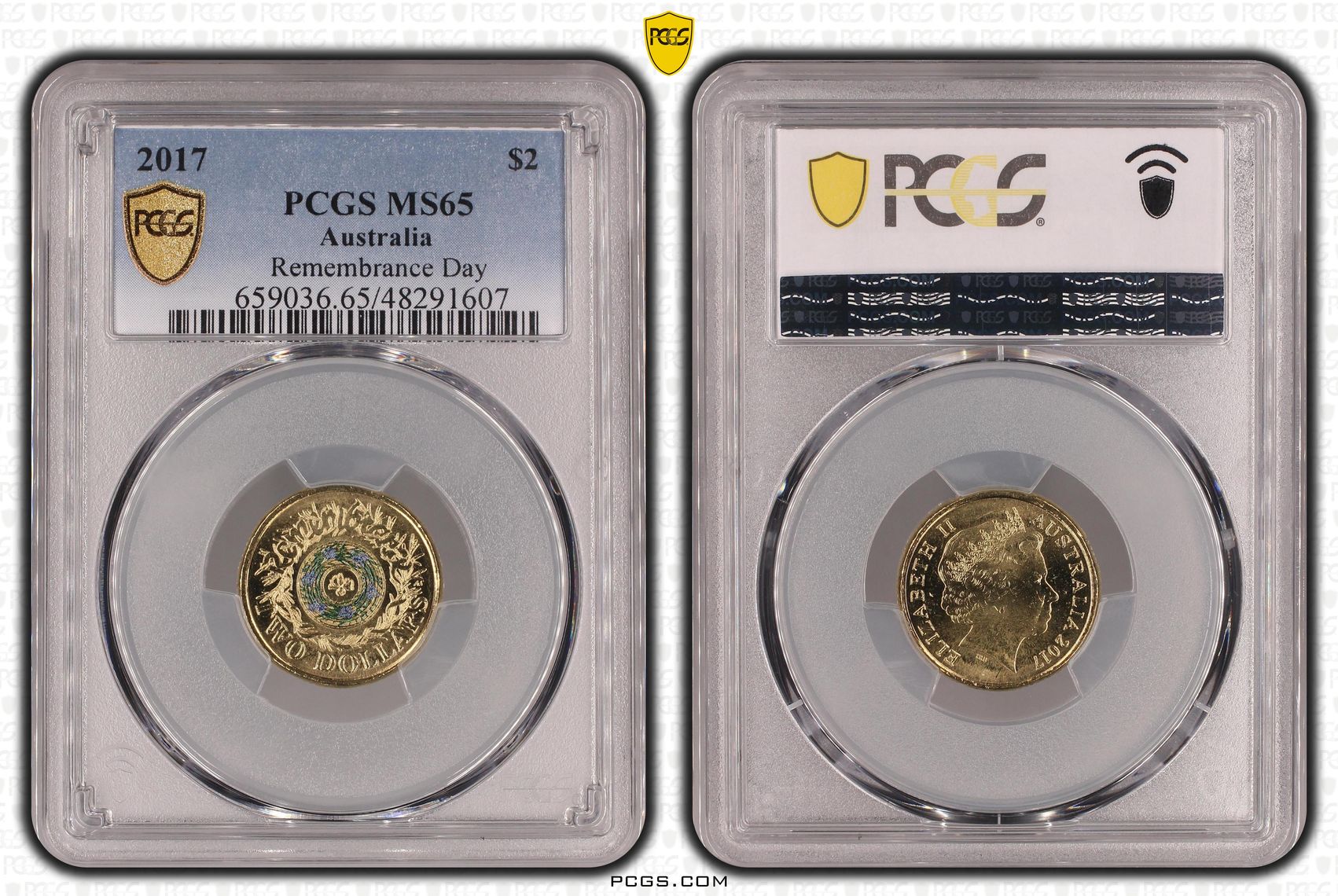 Remembrance Day Colourised, Two Dollar, 2017, PCGS MS65