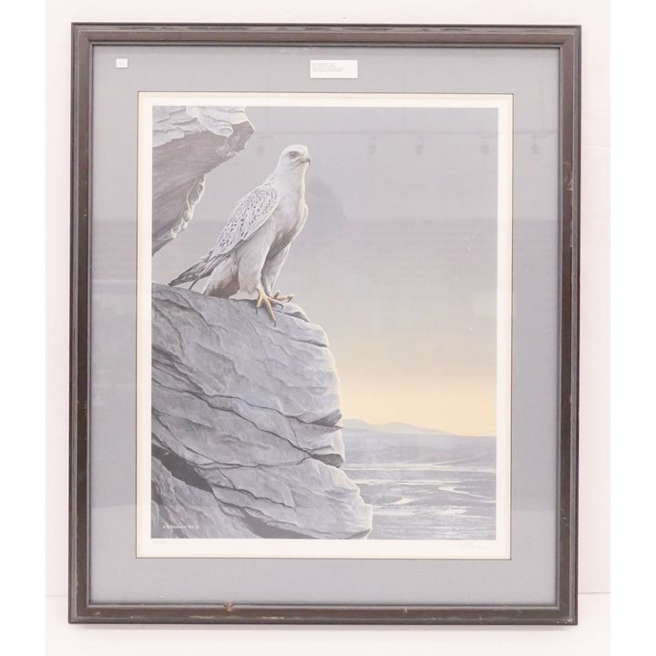 Ron Parker S/N White Hawk Print- 34x29'' framed