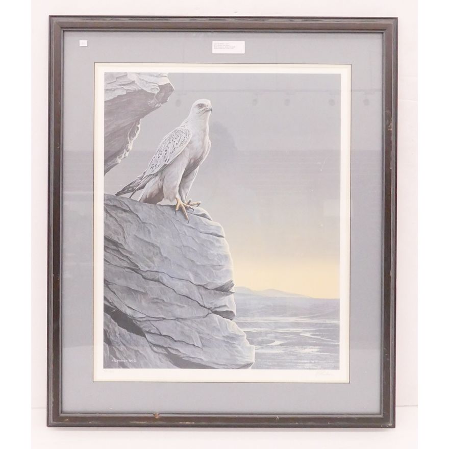 Ron Parker S/N White Hawk Print- 34x29'' framed
