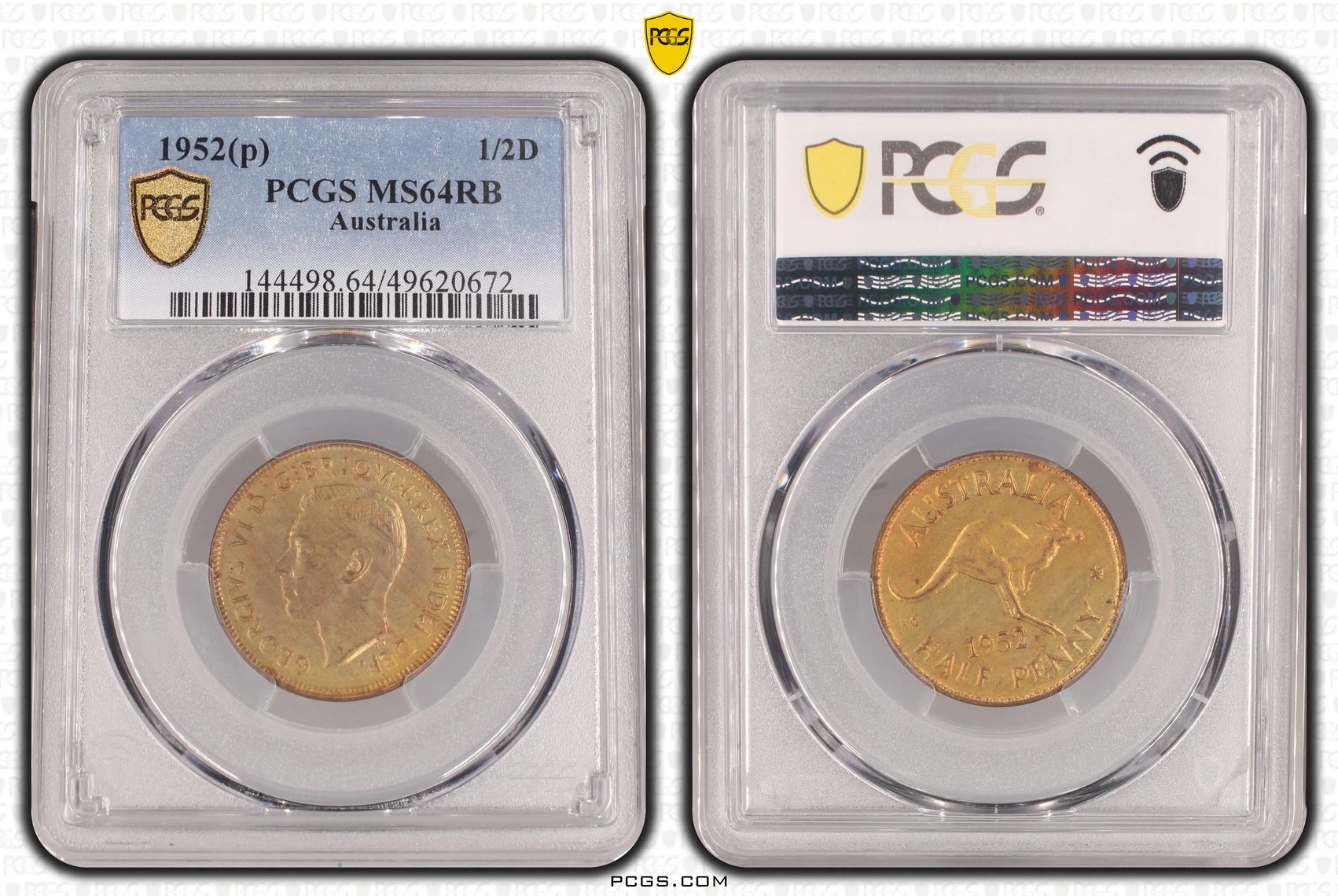 George VI, POP 15/0, Halfpenny, 1952(p), PCGS MS64RB