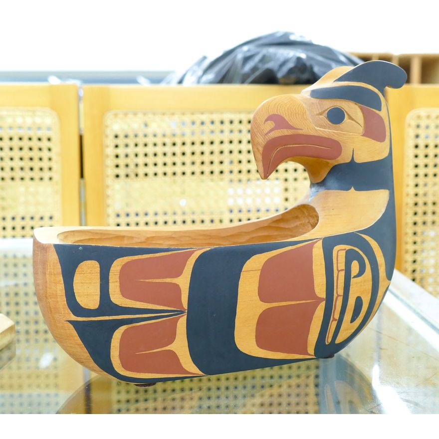 Lawrence Russo (Kwakiutl) Thunderbird Cedar Grease Bowl 7.5''x9''