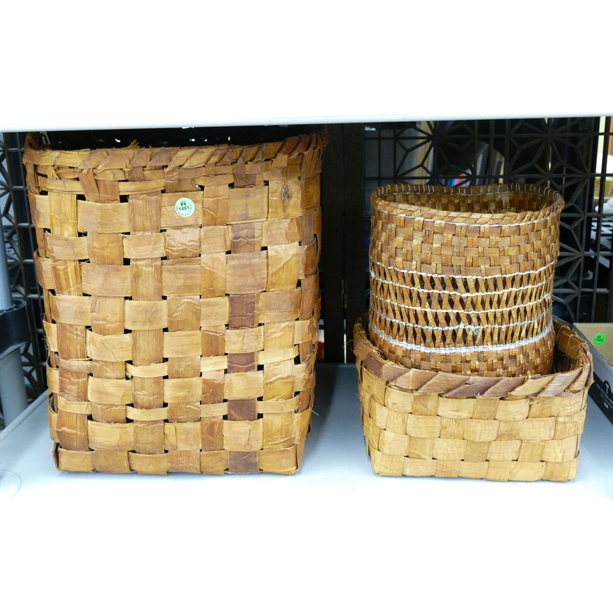 3pc Makah Birch Bark Large Indian Baskets 9'' to 14''