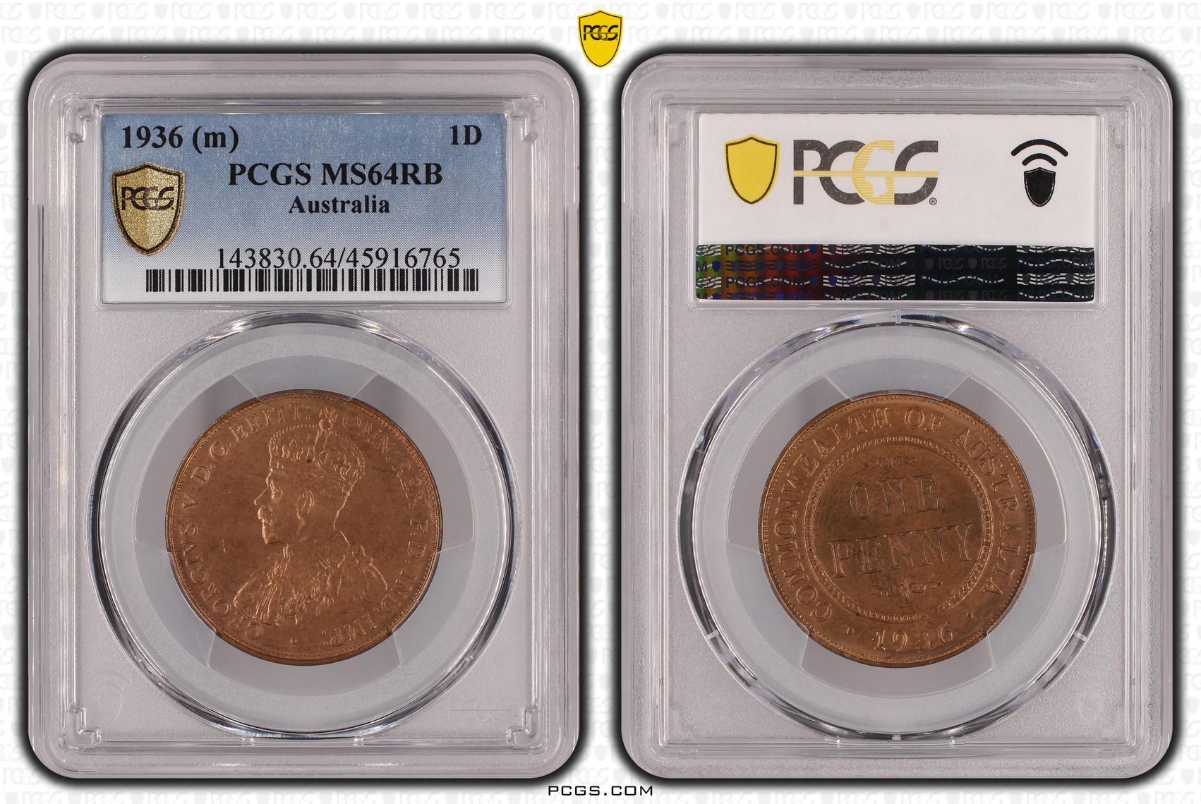 1936 Australia Penny PCGS - MS64RB -765