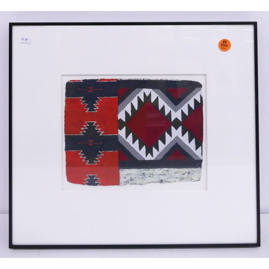 James Dietz 'Tapete' Casein on Paper Painting Framed- 13x15''- Francine Sedars label on verso