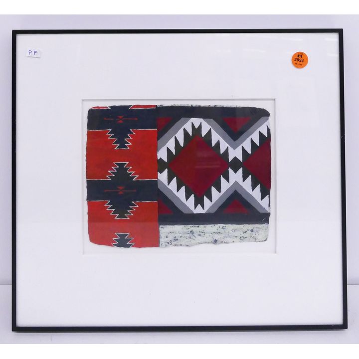 James Dietz 'Tapete' Casein on Paper Painting Framed- 13x15''- Francine Sedars label on verso
