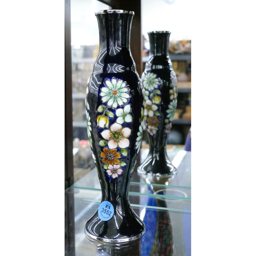 Japanese Embossed Cloisonne Floral Vase 8.5''