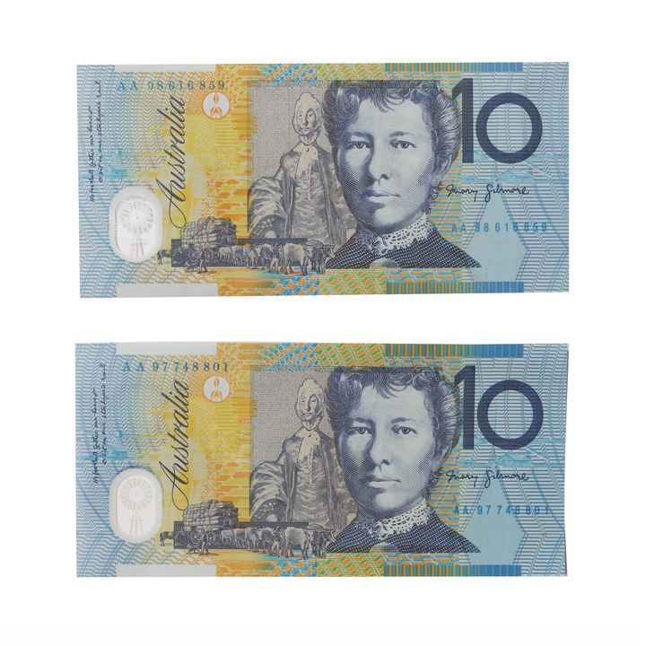 First Prefix - MacFarlane/Evans, Ten Dollar, 1998 nearly Uncirculated