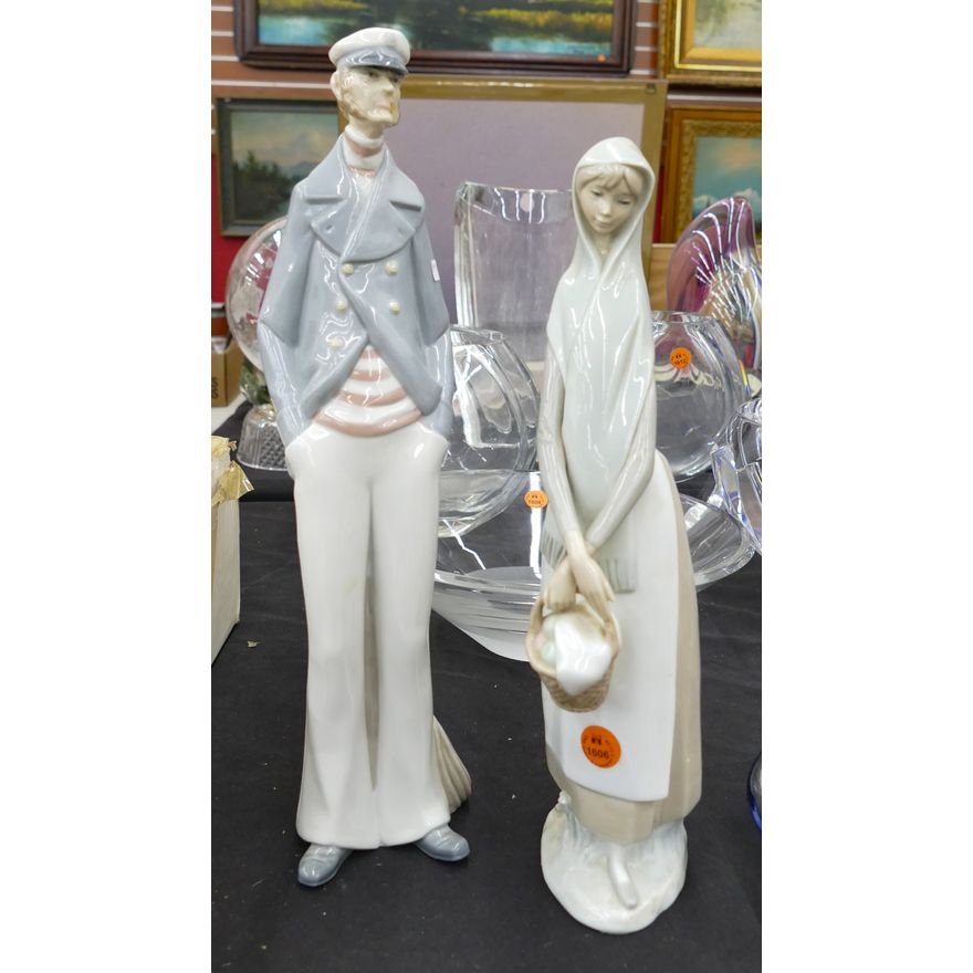2pc Lladro Porcelain Tall Figures 14''