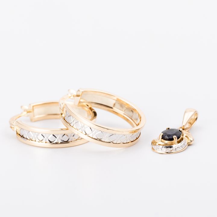 Sapphire & Diamond Pendant & Hoop Earrings 9ct Gold