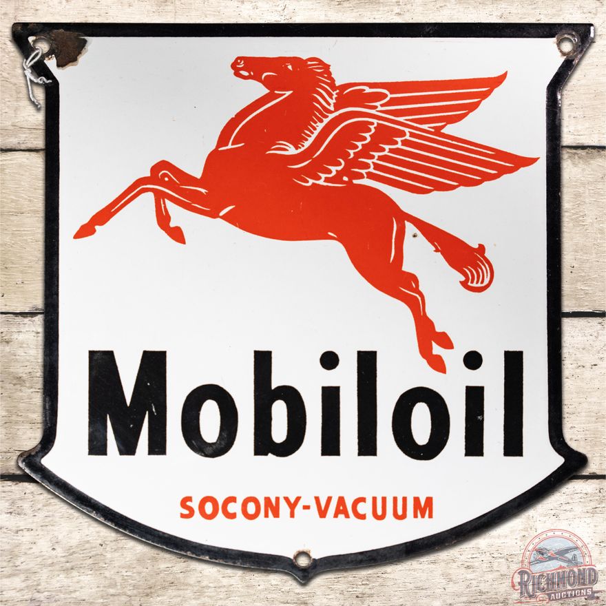 8" West Coast Mobiloil w/ Pegasus Socony-Vacuum SSP Sign - 8.75