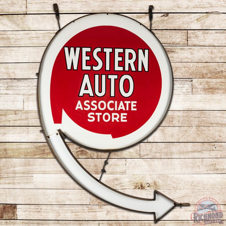 Western Auto Associate Store White/Red DSP Arrow Sign in Frame - 9C & 8.9