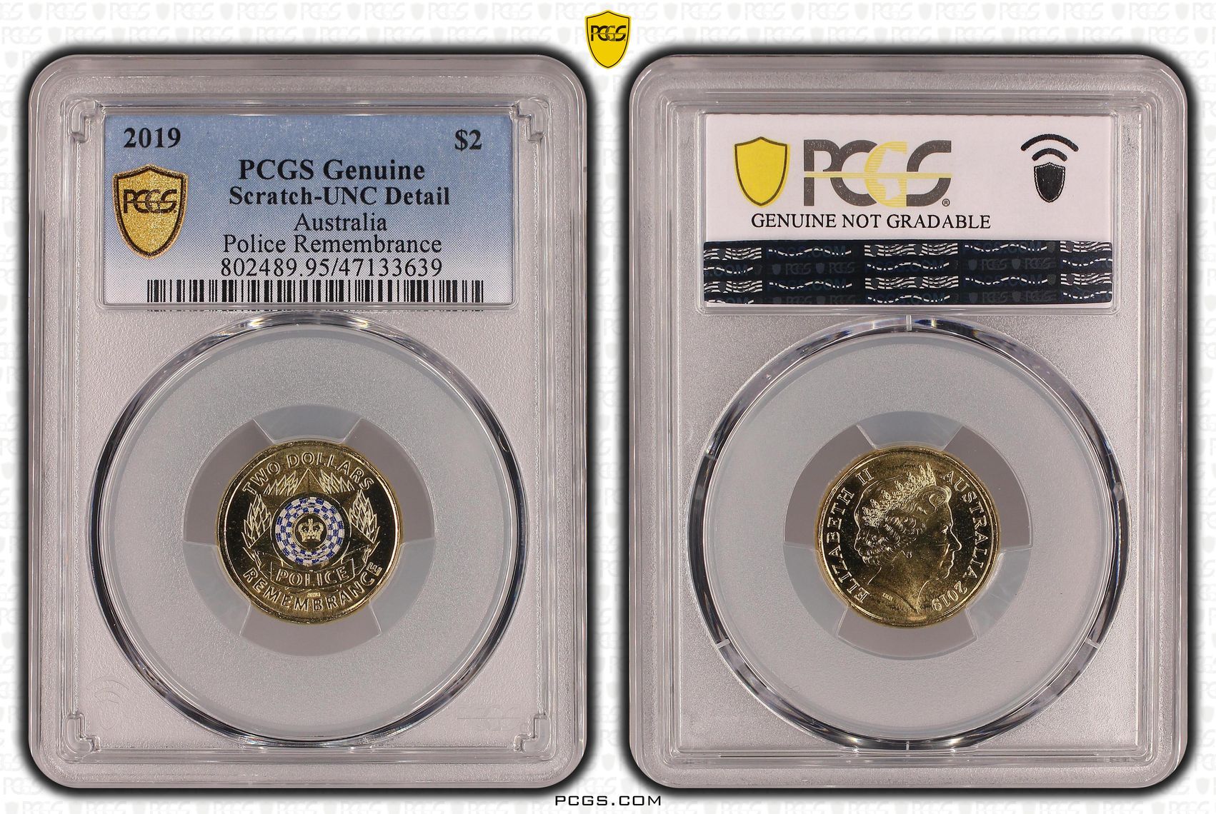 Elizabeth II, Police Remembrance, Two Dollar, 2019, PCGS Genuine - UNC Details (95 - Scratch)