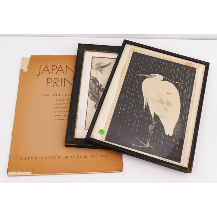 Stack 3pc Japanese Woodblock Prints and Folio