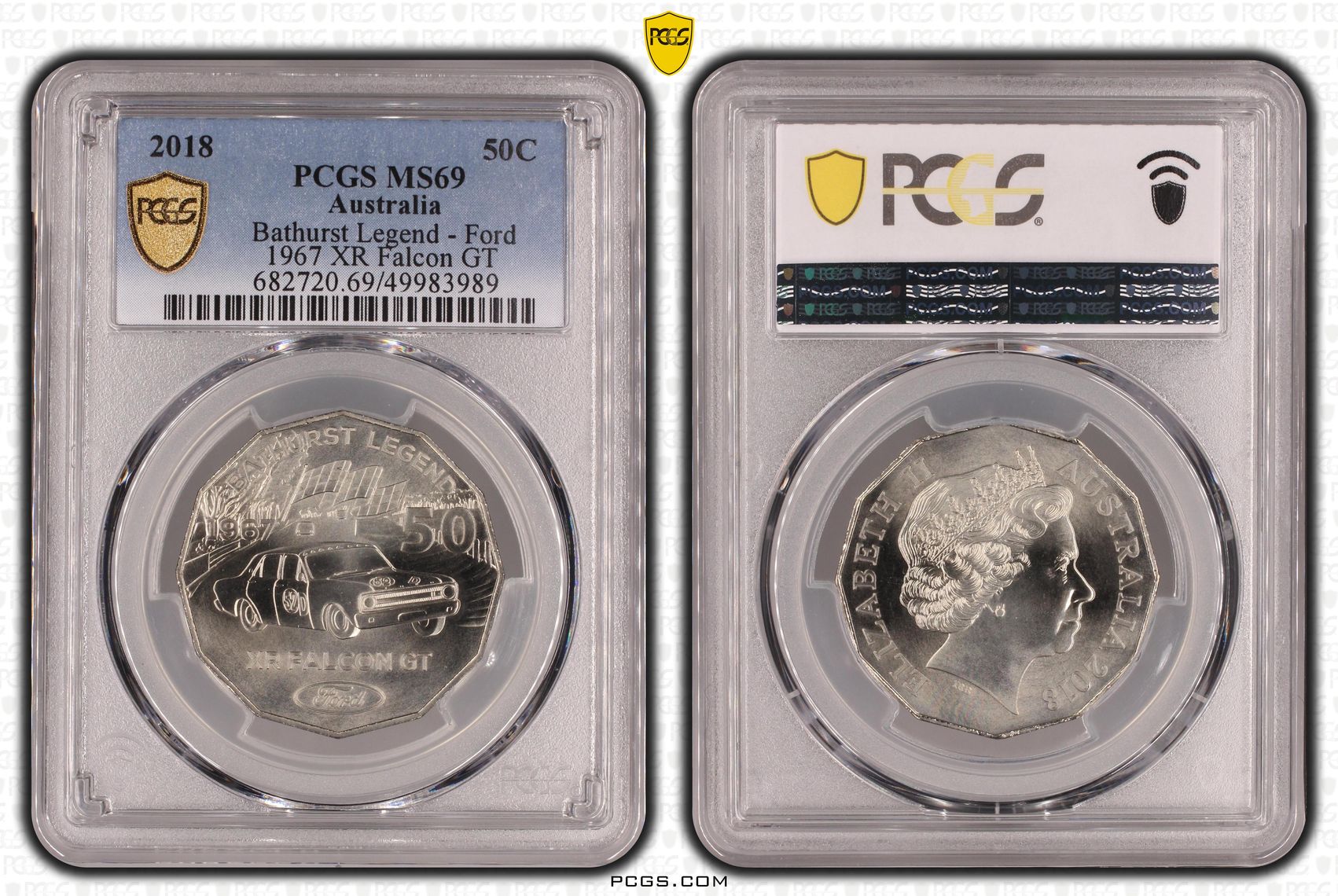 Bathurst Legend - Ford 1967 XR Falcon GT , Fifty Cent, 2018, PCGS MS69