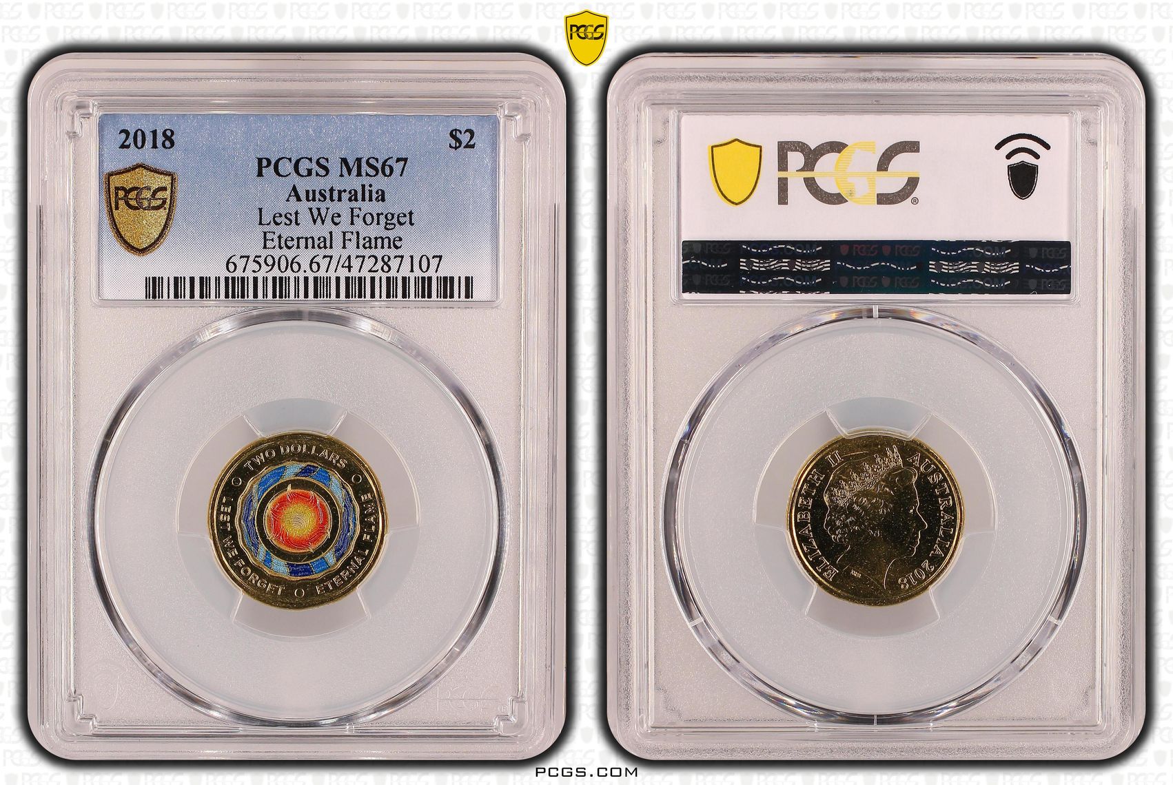 Elizabeth II, Lest We Forget - Eternal Flame, Two Dollar, 2018, PCGS MS67