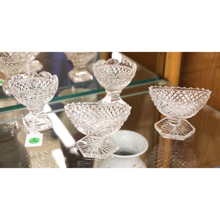 2 Pairs Antique Cut Glass Open Salts 3'' to 3.5''