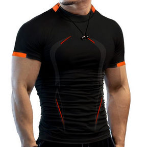 APEY T SHIRTS FOR MEN COMPRESSION SHIRTS QUICK DRYING ACTIVEWEAR GYM TOPS (BLACK ORANGE) L - 52055/23706 - 52055/31747