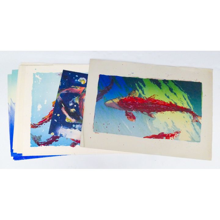17pc Kent Lovelace Assorted Salmon Prints. Loose, unframed.