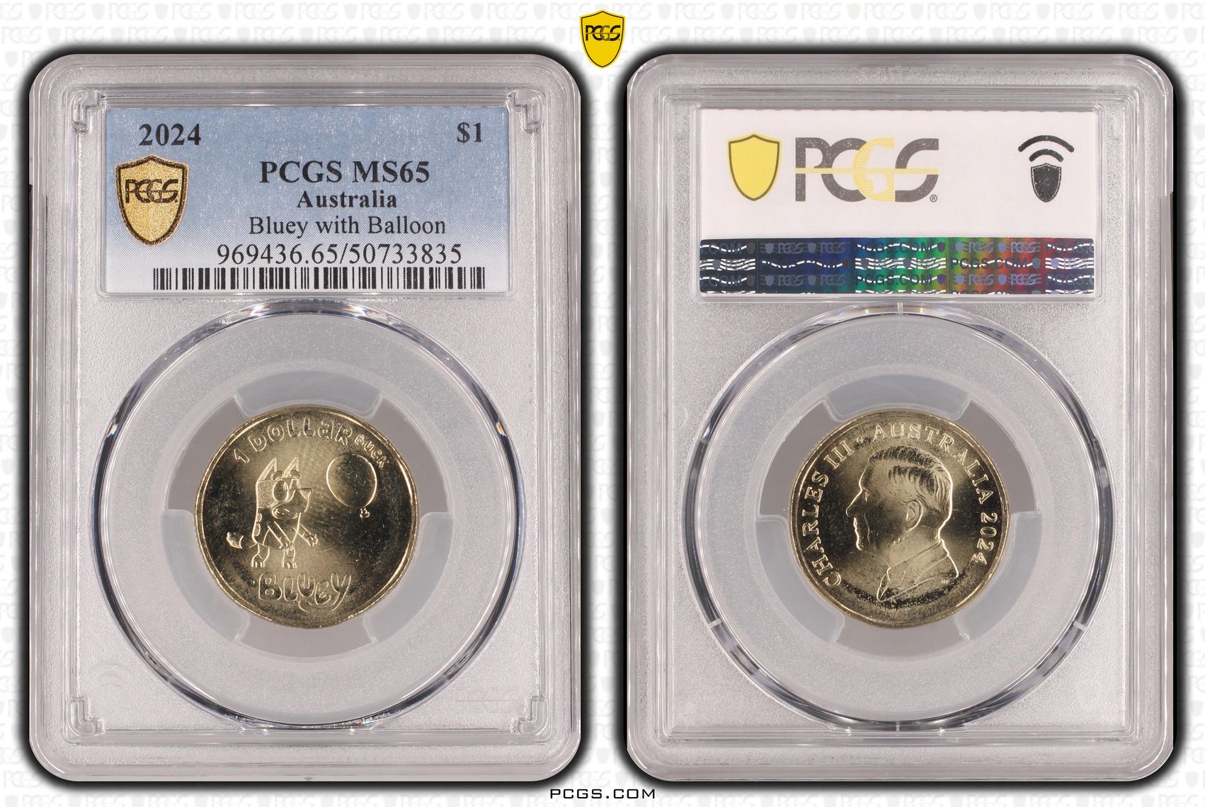 Bluey w/Balloon - Dollarbucks , One Dollar, 2024, PCGS MS65