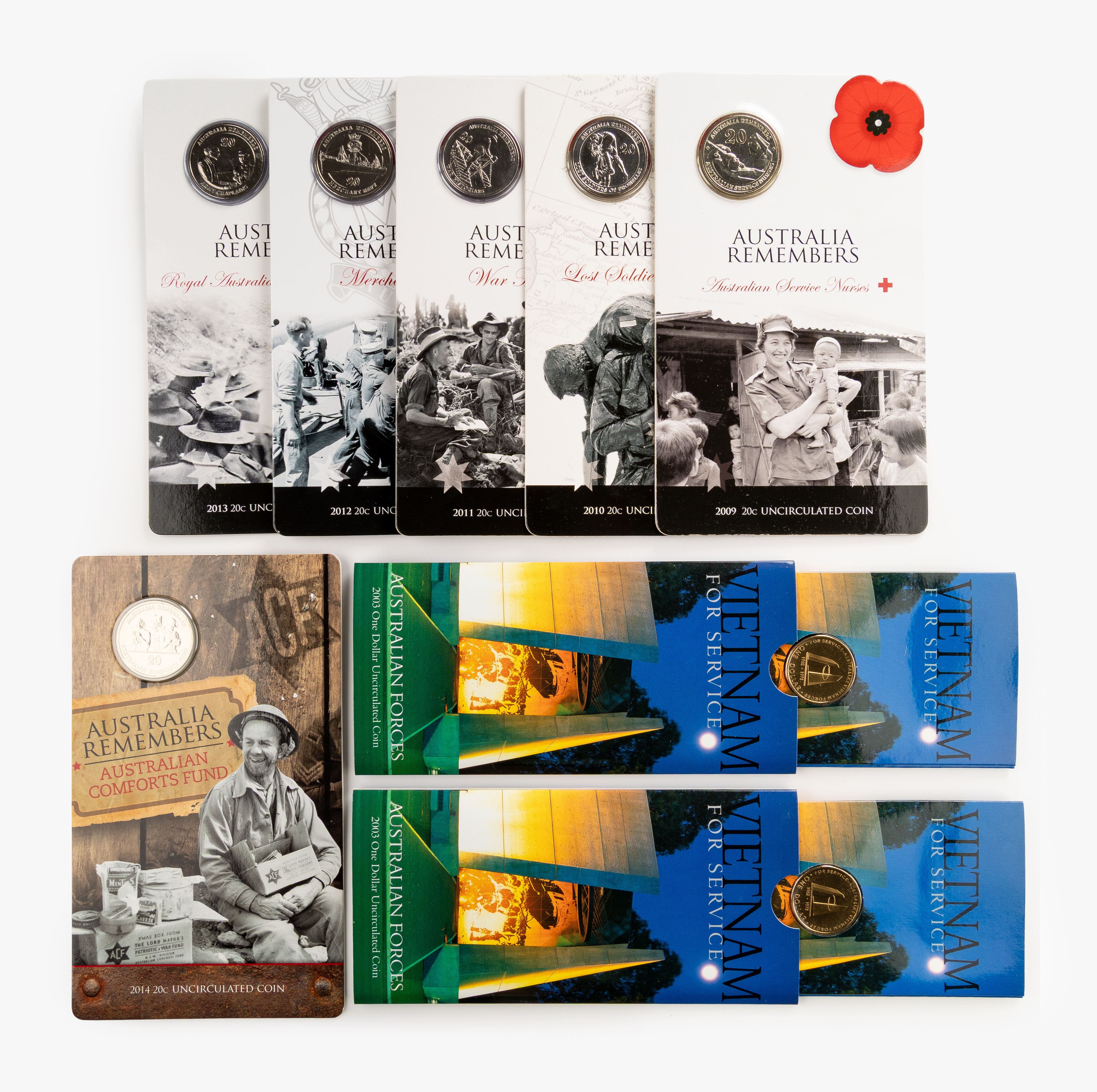 Elizabeth II, RAM - Vietnam for Service & Australia Remembers, Twenty Cents - One Dollar, 2003 - 2014, UNC