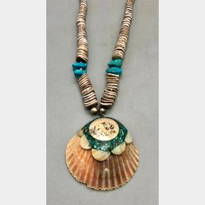Shell Necklace With Inlay And Scrimshaw Work
