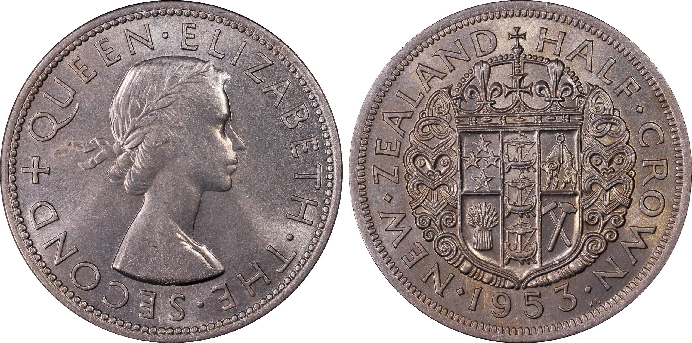 62 · New Zealand, Half Crown, 1953, PCGS - MS64