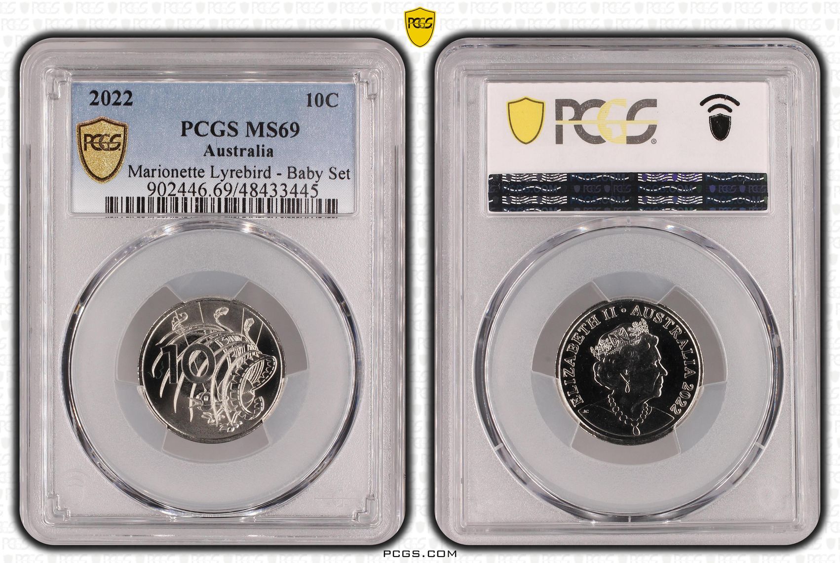 251 · Elizabeth II, Marionette Lyrebird - Baby Set, Ten Cent, 2022, PCGS MS69