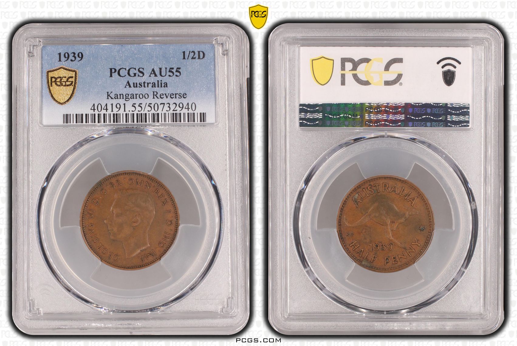 Kangaroo Reverse, Halfpenny, 1939, PCGS AU55BN