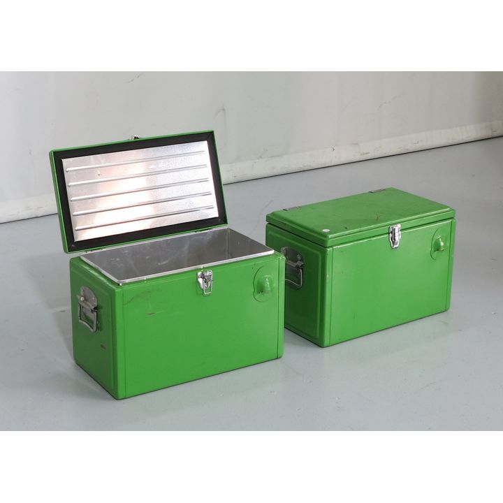 PAIR OF VINTAGE ENAMELED COOLER BOXES