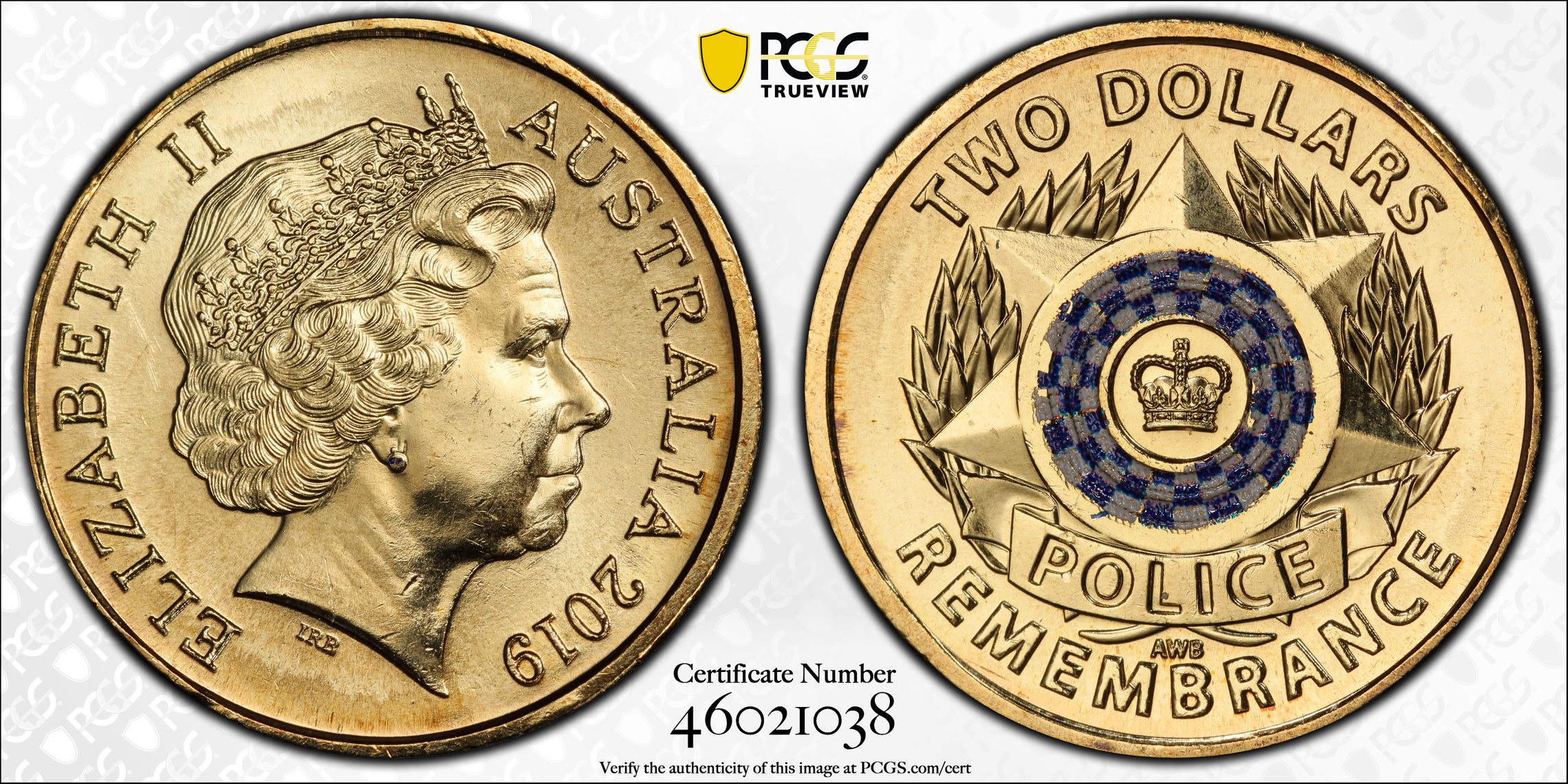 Police Remembrance Colorized, Two Dollar, 2019, PCGS MS67