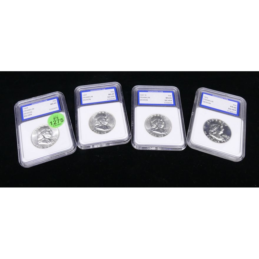4pc US Graded Franklin Half Dollars